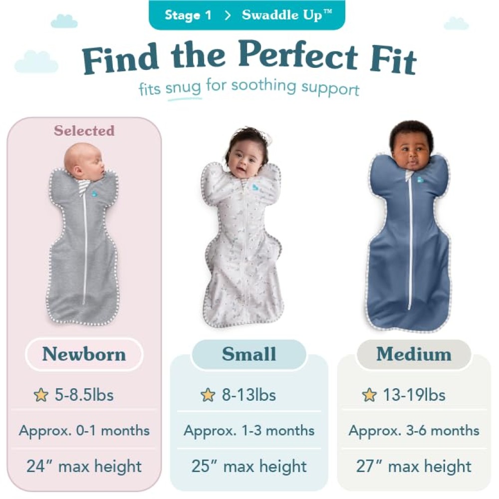 Love to Dream Swaddle UP, Gray, Newborn, 5-8.5 lbs., Dramatically Better Sleep, Allow Baby to Sleep in Their Preferred arms up Position for self-Soothing, snug fit Calms Startle Reflex