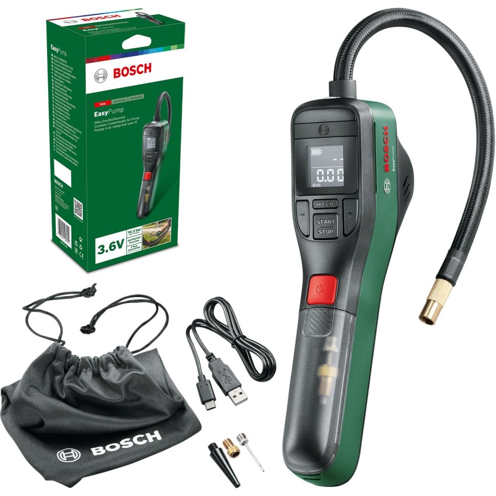 Bosch Home and Garden Electric Air Pump Mini Compressor EasyPump (3.0 Ah battery, 3.6 Volt, 150 PSI, 10.3 bar, LED, in carton packaging) Compressor - Tire Care Fiyatı