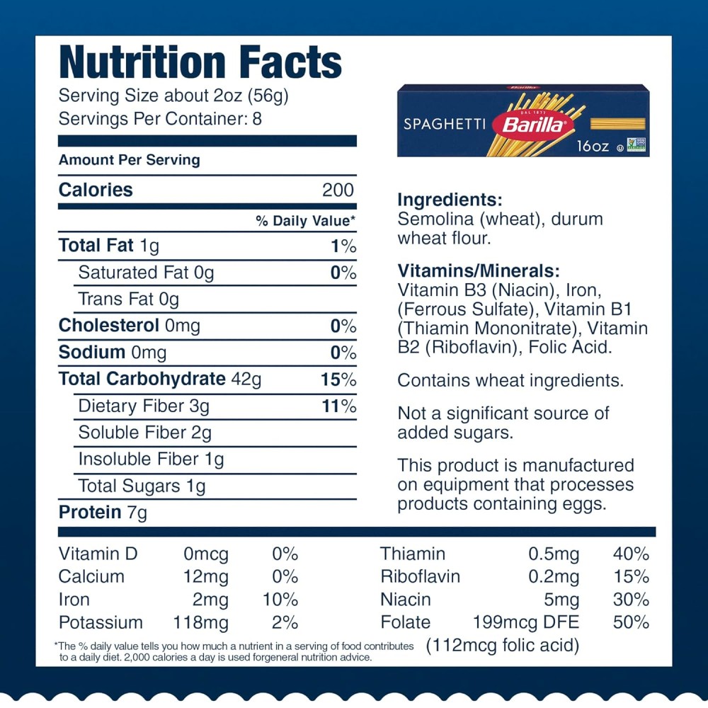 Barilla Spaghetti Pasta, 32 oz. Box - Non-GMO, Made with Durum Wheat Semolina - Kosher Certified