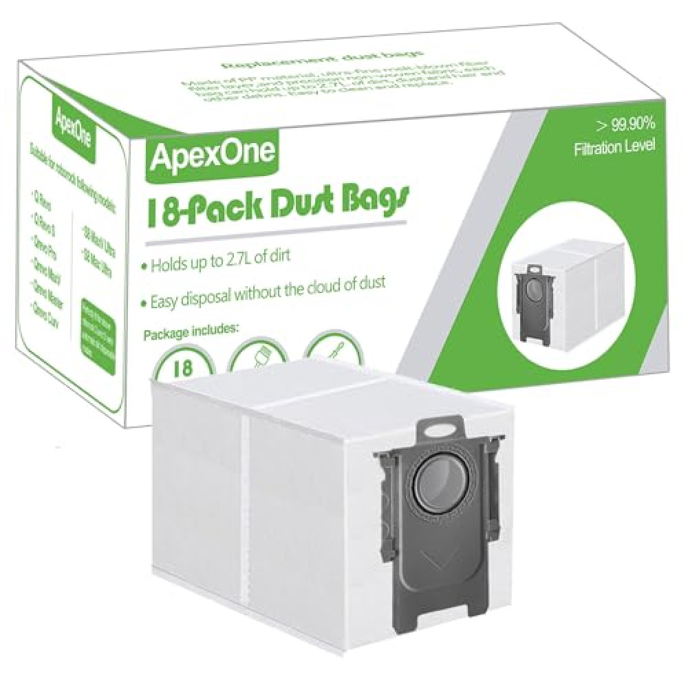 18 Packs Dust Bags for Roborock Saros 10/ 10R, Q Revo, Qrevo S/Slim, S8 MaxV Ultra, S8 Max Ultra, Qrevo MaxV/Pro/Curv/Curv S5X/ Edge/Edge S5A Robot Vacuum Cleaner, 2.7L Large Capacity
