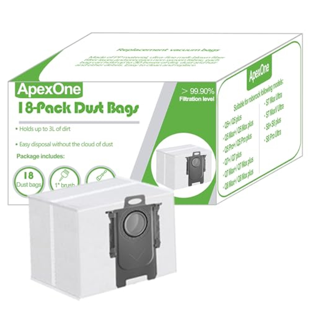18 Packs Vacuum Dust Bags for Roborock S8 Pro Ultra / S8+ / S7 Max Ultra / S7 MaxV Ultra / Q5+ / Q7+ / Q7 Max+ / Q5 Pro+ / Q8 Max+ Clean Base Automatic Dirt Disposal Cleaners, 3L Large Capacity