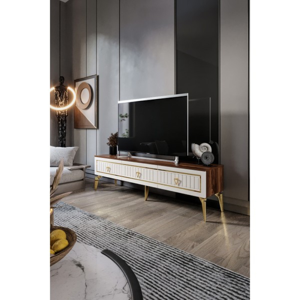 180 Cm Klas Mdf Mebran Kapak Ekru Ceviz Gold - Ekru - Ceviz - Gold Tv Ünitesi / Sehpası Fiyatı