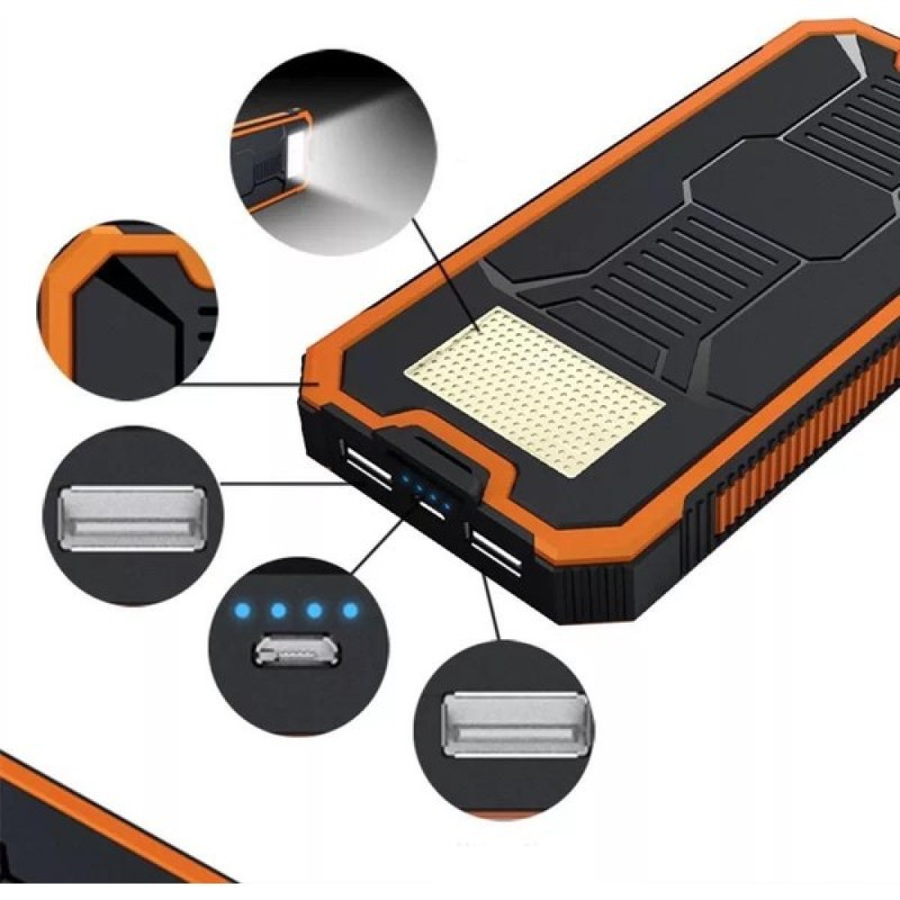 18000 Mah Solar Güneş Enerjili 6 LED Işıklı Powerbank - Turuncu Taşınabilir Şarj Cihazı - Powerbank Fiyatı