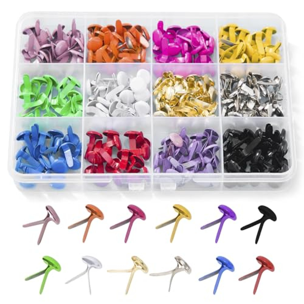 180pcs Brads for Paper Crafts，12 Colors Brads Paper Fasteners Metal Paper Fasteners Mini Brads for DIY Crafts Projects Scrapbooking Split Pins