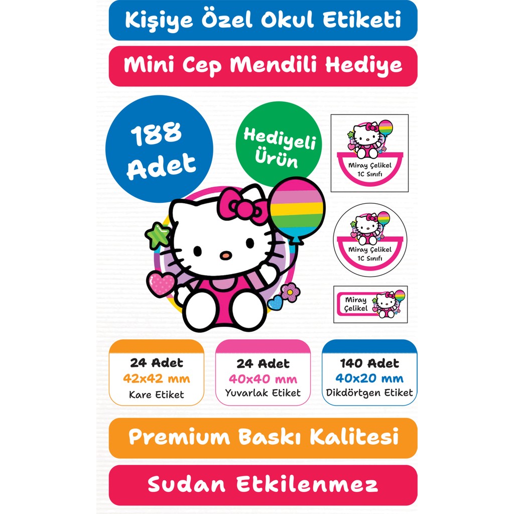 188 Adet Hello Kitty Kişiye Özel Okul Etiketi Kalem Defter Kitap Isimlik Sticker Seti M26 - Beyaz Defter & Kağıt Ürünleri Fiyatı