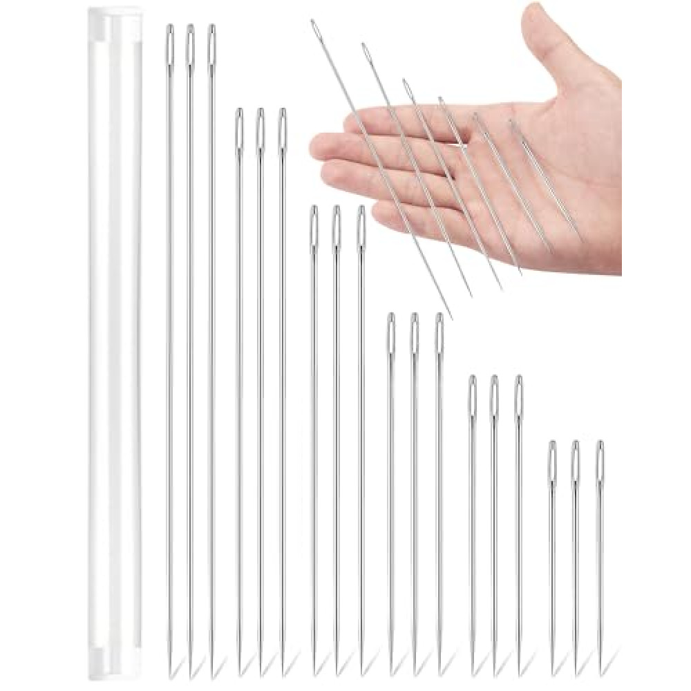 18PCS FIVEIZERO 3"/3.5"/4"/5"/6"/7" Professional Upholstery Needles – Large Sewing Needles, Long Needle for Upholstery and Crafting Project, Big Needle for Leather Repair Stitching and Large Task