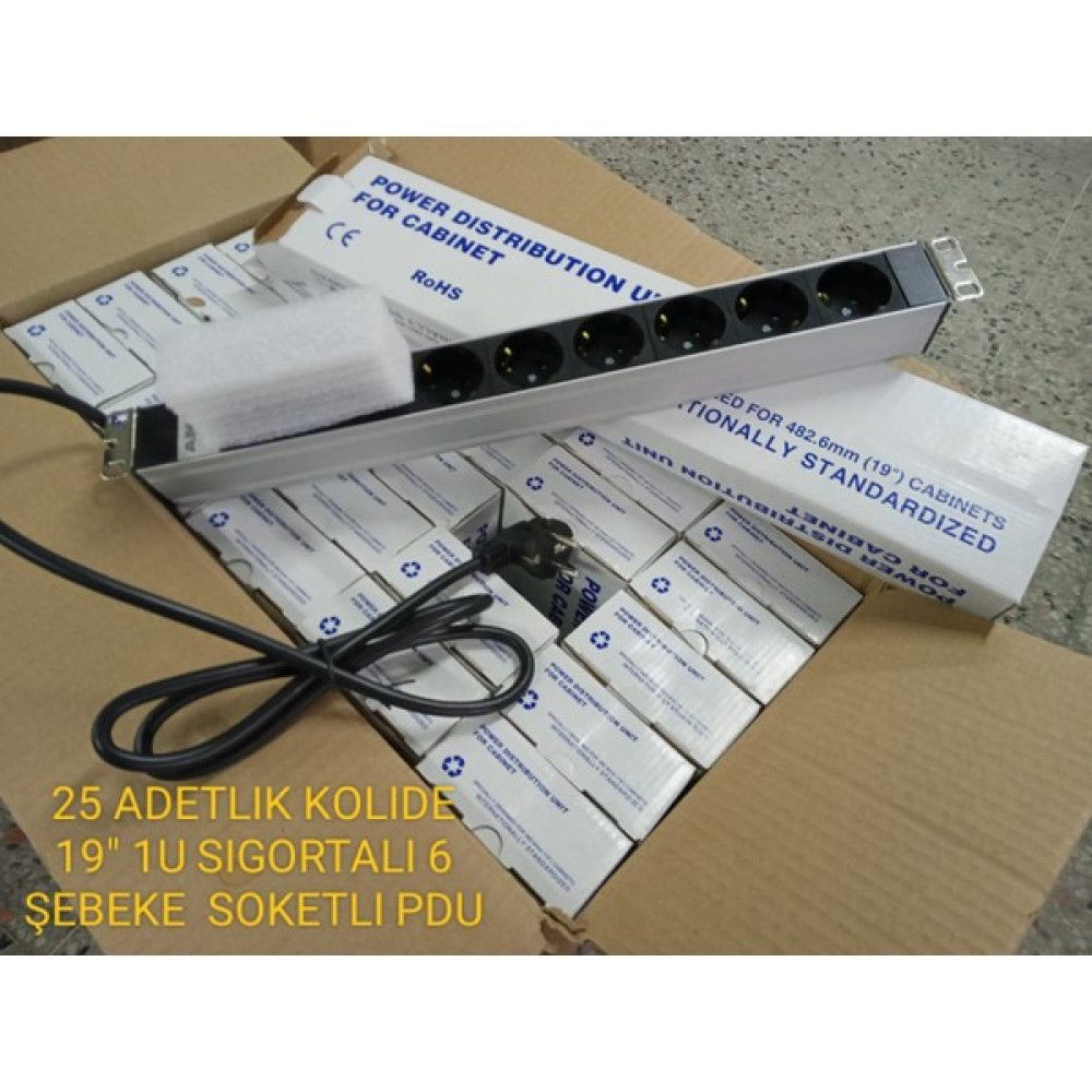19" 1u 6 Lı (16A) Sigortalı Rack Kabin Priz Grubu Pdu(25 Adet) Network Aksesuarları Fiyatı