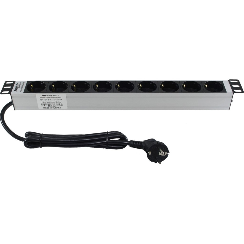 19" 1u 9'lu Schuko Soketli Alüminyum Rack Kabin Grup Prizi Pdu Kabinet Fiyatı