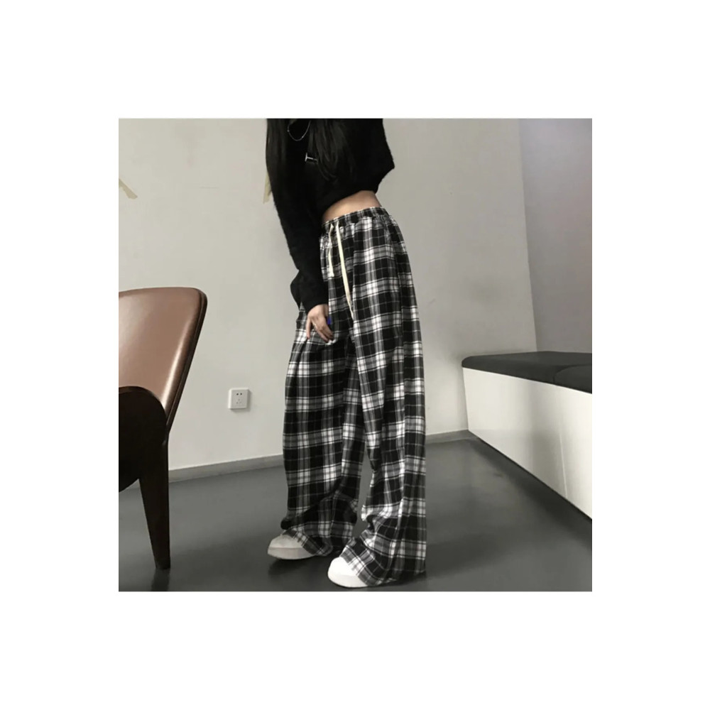 1blood Harajuku siyah ve beyaz ekose pantolon yaz rahat geniş bacak kore moda gevşek düz EŞOFMAN Y2k alt XL Beden Kadın Eşofman Fiyatı