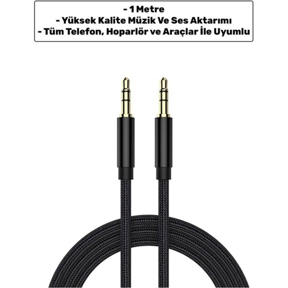 1m Aux To Aux 3.5mm Jack Girişli Yüksek Kalite Müzik ve Ses Aktarıcı Kablo Siyah Cep Telefonu Şarj Cihazı Fiyatı