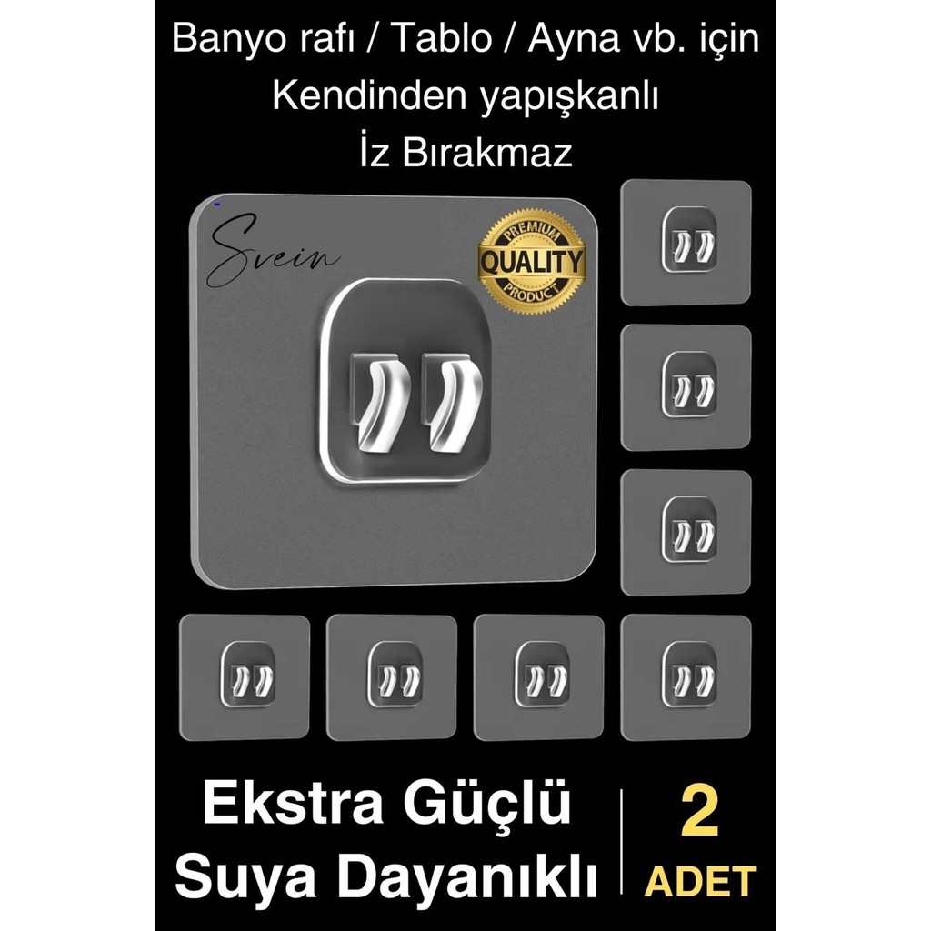 2 Ad. Ekstra Güçlü Kendinden Yapışkanlı Iz Bırakmaz Suya Dayanıklı Banyo Rafı Tablo Ayna Askı Kanca - Şeffaf - Diğer Kanvas Tablo Fiyatı