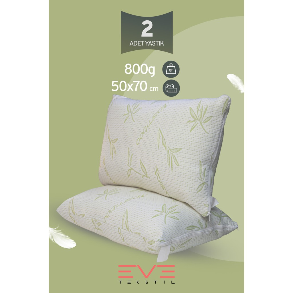 2 Adet Bamboo Serisi Kılıflı Fermuarlı Yıkanabilir Antialerjik Silikon Elyaf Yastık 50x70cm 800 gr - 50 x 70 cm - Beyaz Yastık Kılıfı Fiyatı