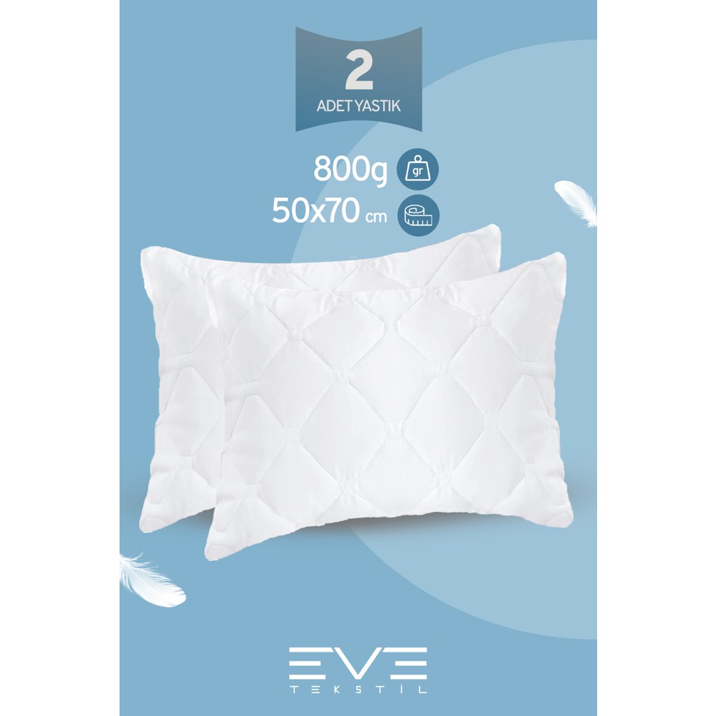 2 Adet Diamond Plus Serisi Kılıflı Fermuarlı Yıkanabilir Antialerjik Silikon Elyaf Yastık 50x70cm 800 gr - 50 x 70 cm - Beyaz Yastık Kılıfı Fiyatı