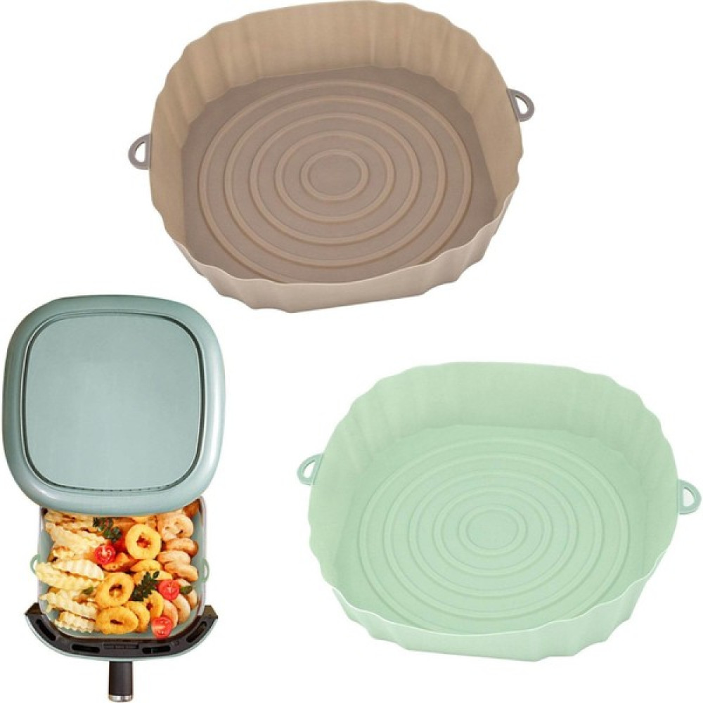 2 Adet Silikon Hava Ryzler Fırın Pişirme Tepsisi Pizza Kızarmış Tavuk Airfryer Silikon Sepet Kullanımlık Airfryer Pan Yeşil Gri Liner Aksesuarları Tepsiler / Fırın Kapları Fiyatı