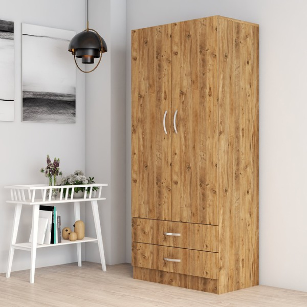 2 Kapılı Iki Çekmeceli Geniş Gardrop Çam - GRD0402 - Sarı Gardrop & Dolap Fiyatı