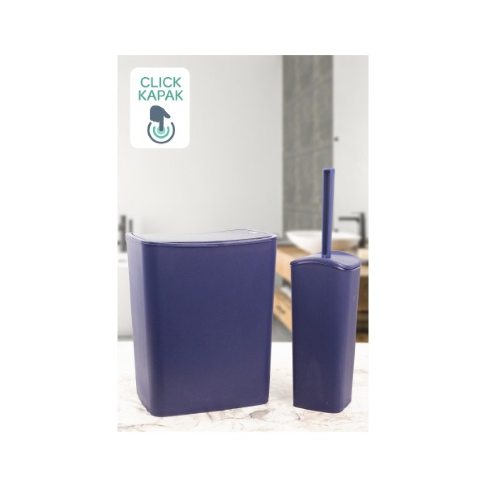 2 Li Click Kapaklı Banyo Çöp Kovası Tuvalet Fırçası Seti Banyo Seti - 10 Lt Çöp Kovası - Mavi Çöp Kovaları Fiyatı