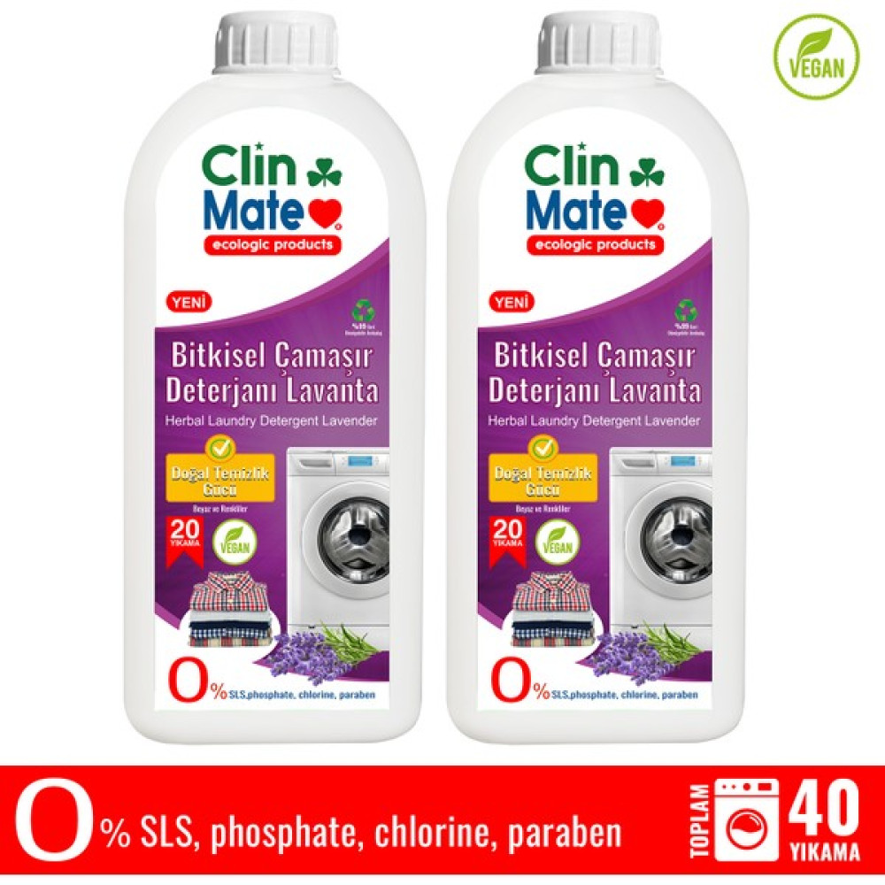 2 Li Set Clinmate Ekolojik Bitkisel Çamaşır Deterjanı 750 ml Lavanta 40 Yıkama - 1,5 lt Çamaşır Deterjanı Fiyatı