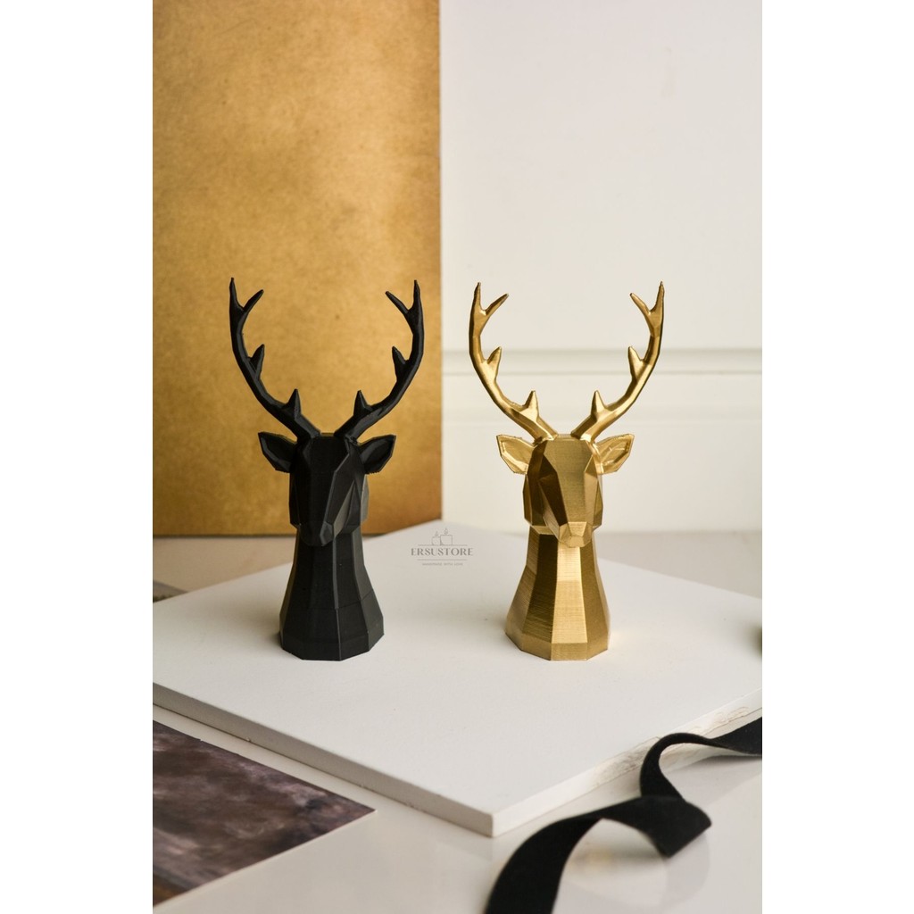 2 Li Set Geyik Figürlü Obje Tasarım Modern Dekoratif Hediyelik Biblo Siyah-Gold 16CM Altın Varak Biblo Fiyatı