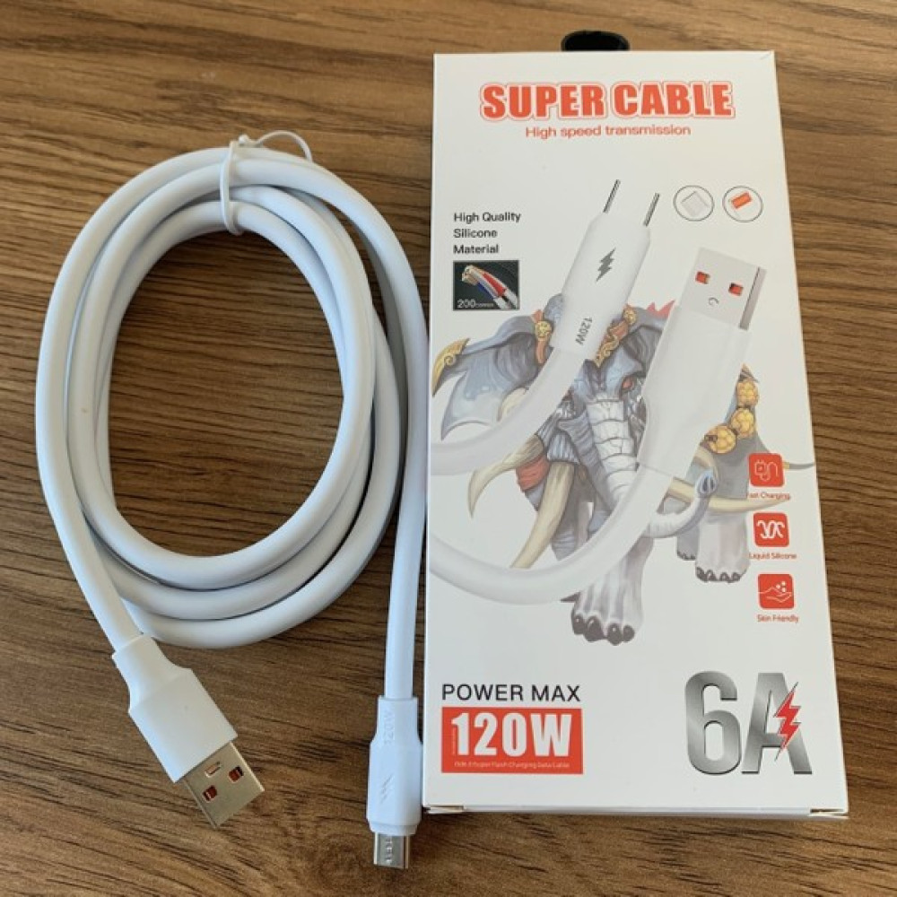2 Metre 6 Amper Kalın Kablo 120W 6A Yüksek Kaliteli Silicone Material Fast Charging Hızlı Şarj USB Data Şarz Kablo - Beyaz Cep Telefonu Şarj Cihazı Fiyatı