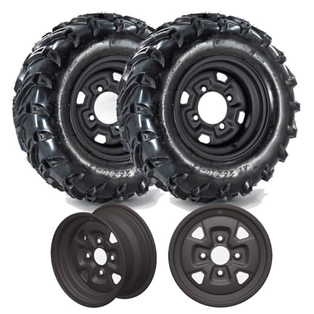 2 Pack ATV Wheel and Rim,25x10-12 ATV Tire,All Terrain Tire 6-Ply with 4 * 156 PCD,4+3 Offset For Atv UTV Off-Road