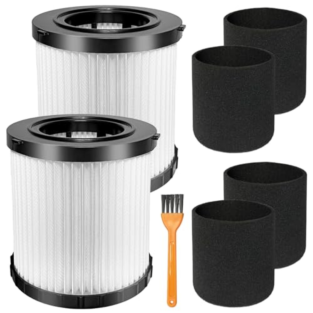 2 Pack DCV5801H HEPA Filter Compatible with DEWALT DCV580H, DCV581H 20V MAX Wet/Dry Vacuum, with 4 Foam Sleeve Filters & 1 Brush