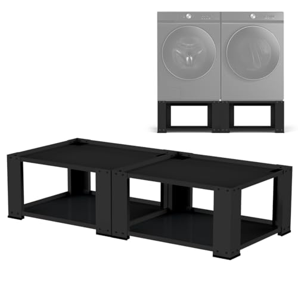 2 Pack Laundry Pedestal for Washer and Dryer - Fit 27 and 28 Inch Washer and Dryer Stand Heavy Duty Steel Universal Washing Machine Raiser 700lbs Capacity 15.7'' Height Black