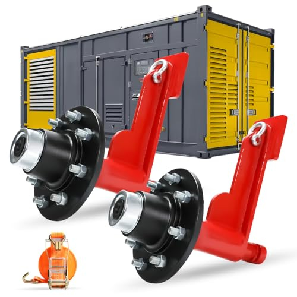 2 Pack Shipping Container Wheels 8-Lug Wheels Kit, Shipping Container Accessories, Heavy-Duty Shipping Container Axles with Heavy Duty Ratchet Tie Down-Moves 20ft - 40ft, Shipping Container