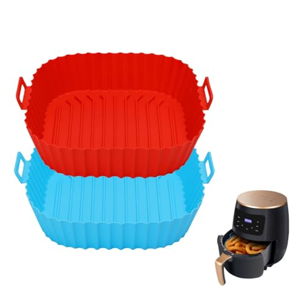 2-Pack Silicone Air Fryer Liner, Square Reusable Food Grade Pot, Oven Baking Tray Liner, Replacement for Flammable Parchment Paper