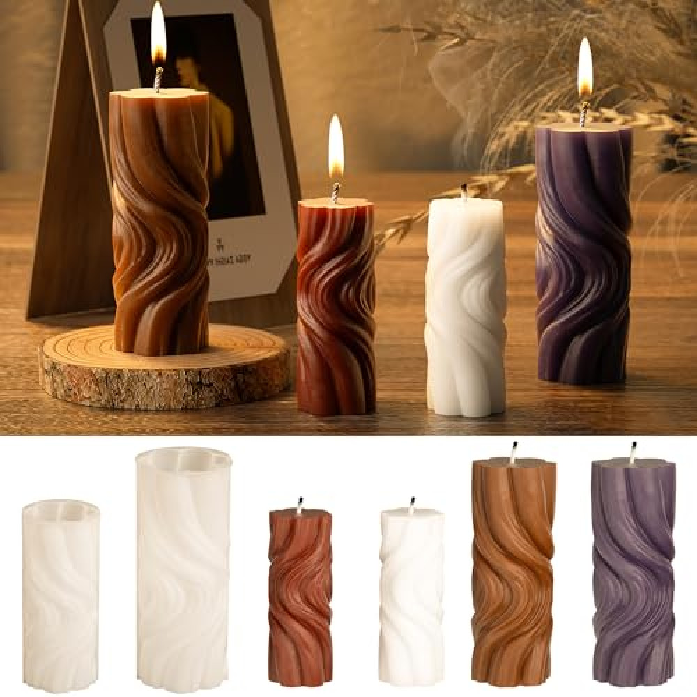 2 Pack Spiral Mold Wave Candle Mold Pillar Mold Spiral Resin Casting Mold Resin Making Molds Silicone Mold for Candle Home Decorate Mold 3D Animal Mold Candle Making Mold