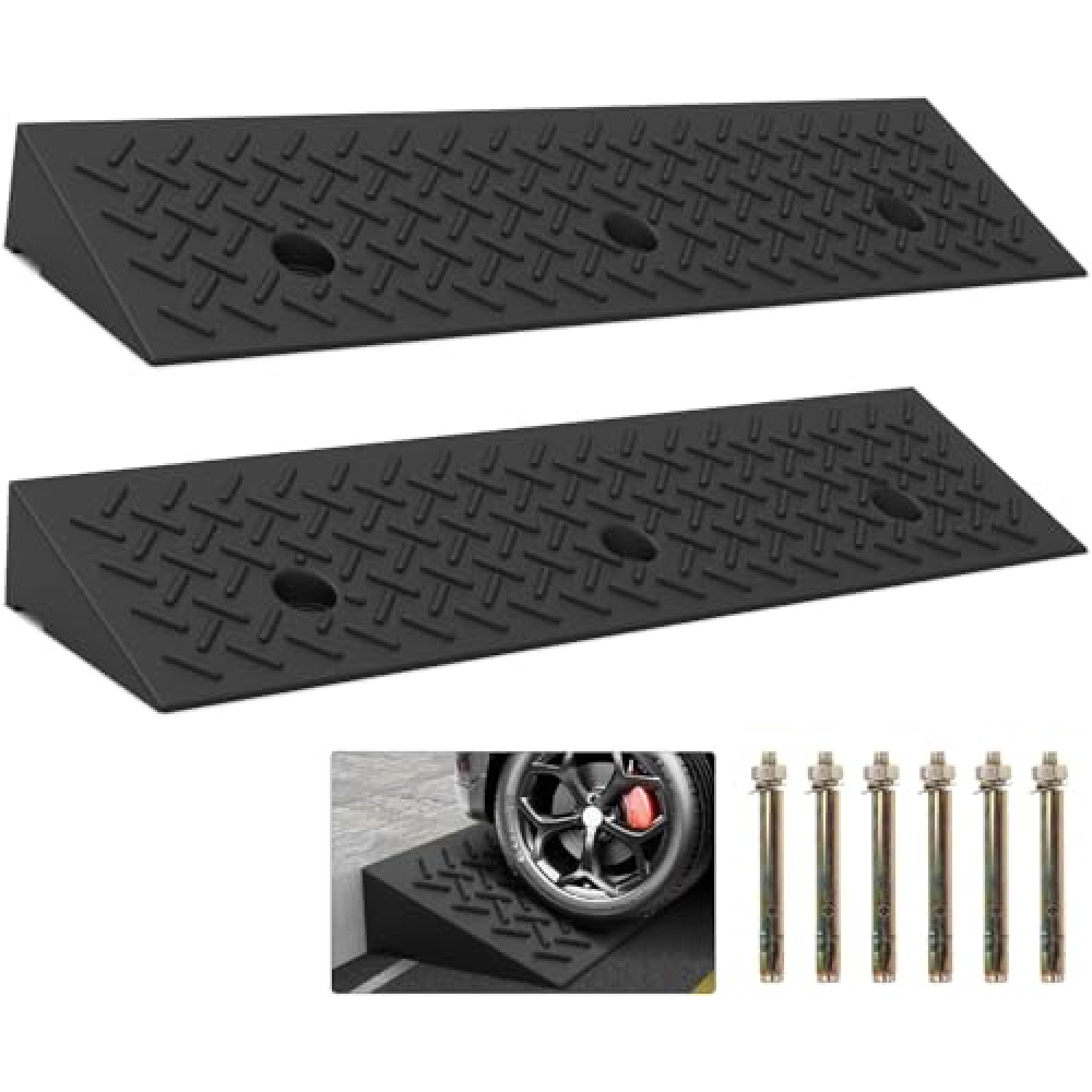 2 Pcs 2" Rise Rubber Curb Ramp Threshold Ramps,2" H 38.5" L 9.5" W.Heavy Loading 3 Tons(6600 LB) Capacity,Car Slope for Driveway Dock Bike Vehicle Warehouse Motorcycle. (2" H)