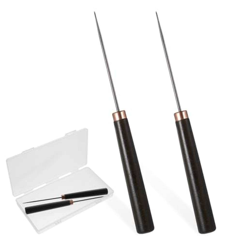 2 Pcs Awl Tool, Wooden Handle Scratch Awl, Leather Awl, Sewing Stiletto Tool, Ice Pick Tool, Sewing Awl for Punching Stitching Sewing Leather Craft