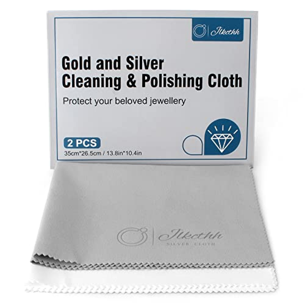 2 PCS Jewelry Cleaning and Polishing Cloth, 100% Pure Cotton Silver Polishing Cloth for Sterling Silver & Gold & Platinum Jewelry and Large Silverware, Reusable Soft Jewelry Cleaning Cloth