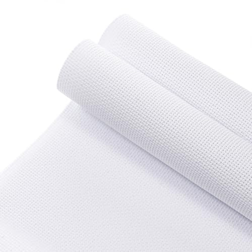 2 Pieces Cross Stitch Fabric, Aida Cloth 14 Count 19.6 x 21.6 Inch, 14 Count Aida Cloth White, Cross Stitch Fabric Classic Reserve, for Craft Embroidery, Handmade Needlework, DIY Handicrafts