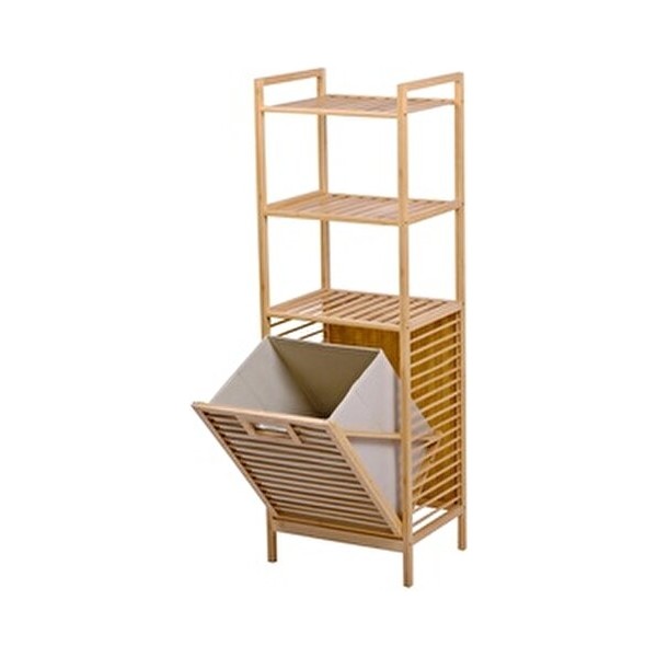 2 Raflı Bambu Çamaşır Sepeti & Kirli Sepeti – Kapaklı Banyo Düzenleyici Doğal Ahşap Organizer - 40 x 30 - Çok Renkli Diğer Fiyatı