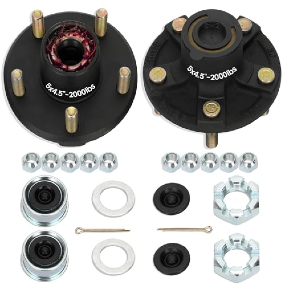 2 Sets 2000Lbs Trailer Axle Trailer Hub Kit 5 Bolt 4.5" for 1-1/16'' BT9 Straight Spindle, Prelubricated L44649 Bearings 5×4.5 Trailer Axle Kit,Boat Trailer Hubs 5 Lug(only for Straight Spindle)