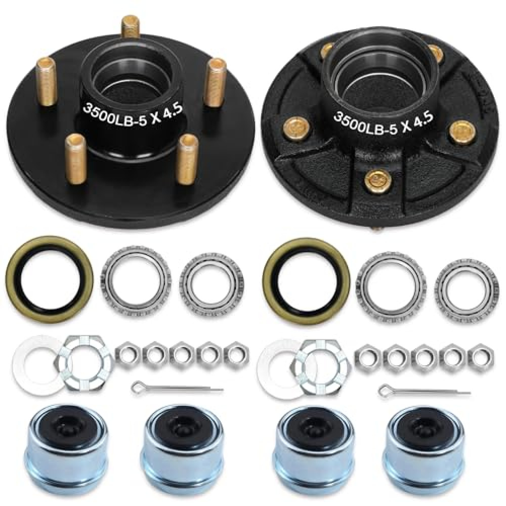 2 Sets 3500Lbs Axle Trailer Hub Kit 5 Bolt 4.5",5 Lug Trailer Hub Fit 1-1/16" to 1-3/8" Trailer Tapered Spindle,Boat Trailer Hubs 5 Lug,Trailer Wheel Hub Kit(Not fit Straight Spindle)