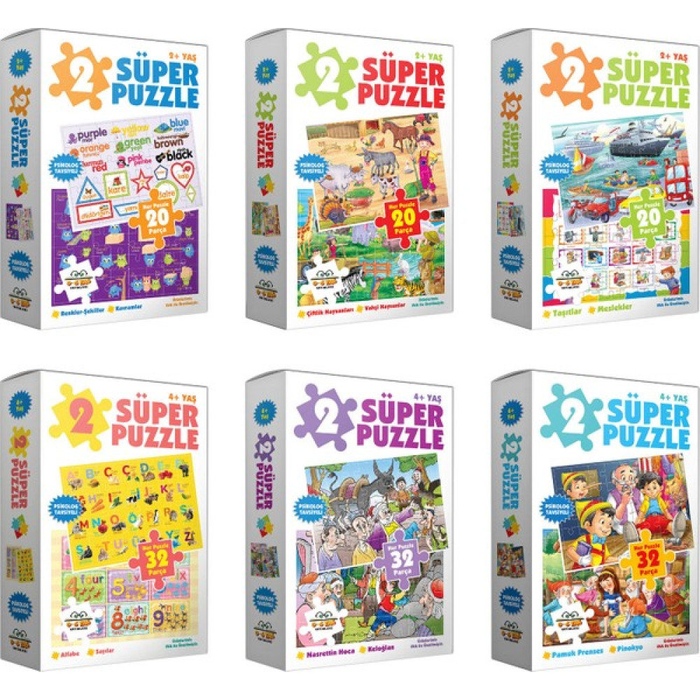 2 Süper Puzzle Set 6 Kutu / Set – 6 Kutu / 0-6 Yaş / Okul Öncesi / Kart / Etkinlik <br> Zihinsel Gelişim Kitapları Fiyatı
