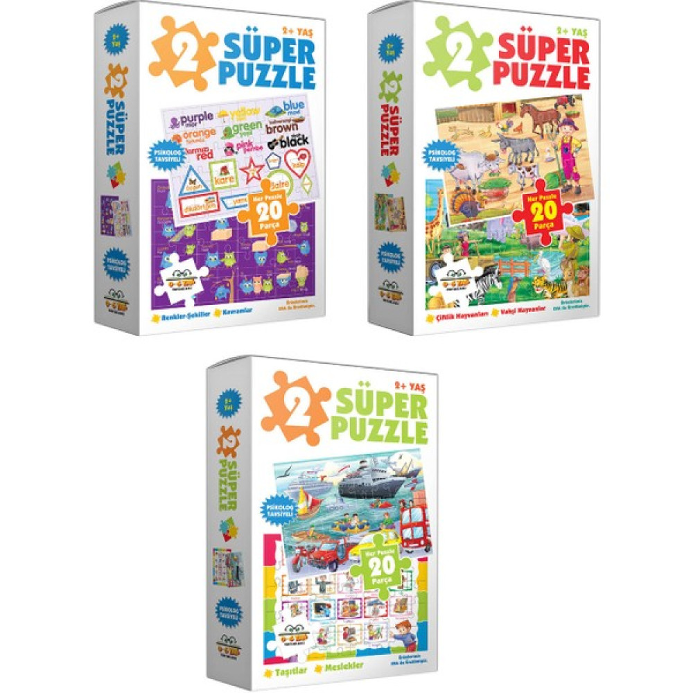 2 Süper Puzzle Set Renkler-Şekiller ve Kavramlar + Çiftlik Hayvanları ve Vahşi Hayvanlar + Taşıtlar ve Meslekler / Set – 3 Kutu / 0-6 Yaş / Okul Ön... Zihinsel Gelişim Kitapları Fiyatı