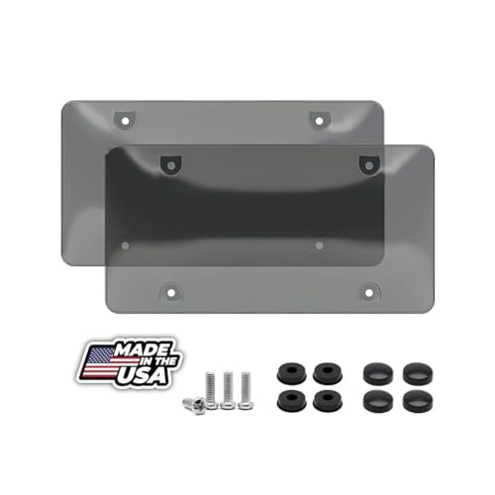 2 Unbreakable License Plate Bubble Covers 4 Holes Universal Fitment Choose Your Shield Color (Clear-B)