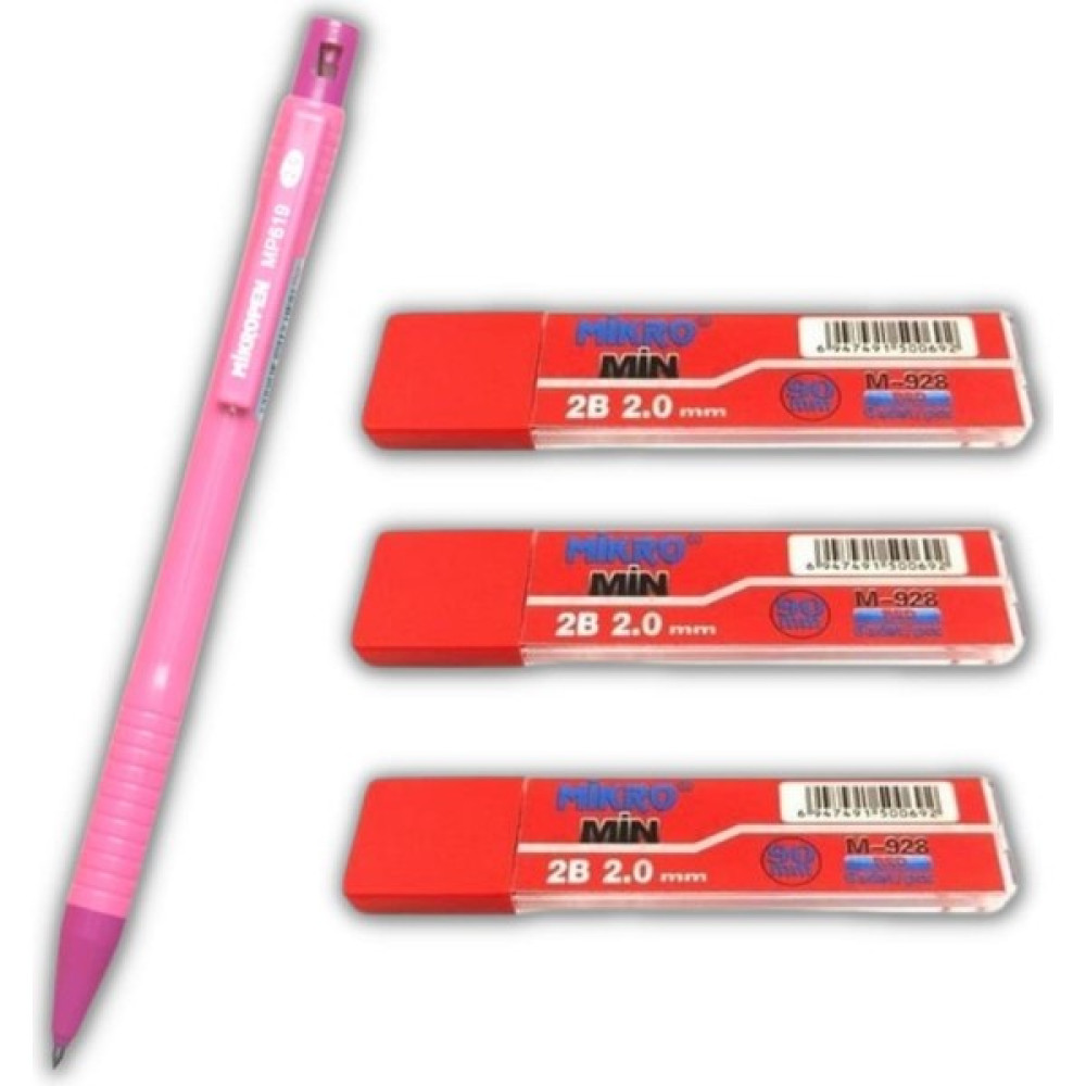 2.0 mm Kalın Uçlu Versatil Kalem 1 Adet ve 2.0 mm Kalın Uç Kırmızı 3 Adet - Pembe Mekanik Kurşun (Versatil) Kalem Fiyatı