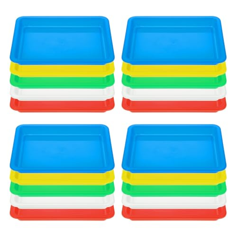 20 Pcs Plastic Art Trays Stackable Activity Sand Tray Multicolor Sensory Tray Paint Mixing Trays Crafts Organizer Serving Tray Kids DIY Bead Painting Projects (5 Colors 9.65 x 7.28 x 0.9 Inch)