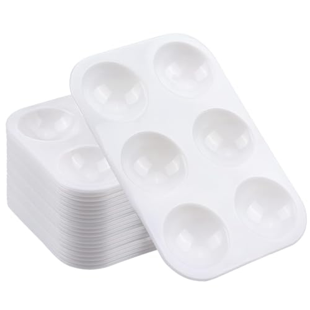 20 PCS White Paint Tray Palettes, Plastic Watercolor Paint Pallets with 6 Wells for Painting Party, DIY Craft and Art Painting