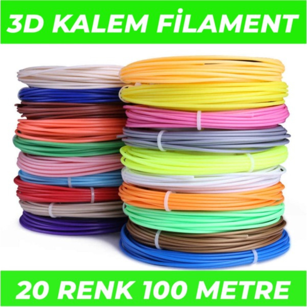 20 Renk 5 Metre 3D Kalem Pla FILAMENT-100 Metre-3d Pen Filamenti - Beyaz Filament Fiyatı