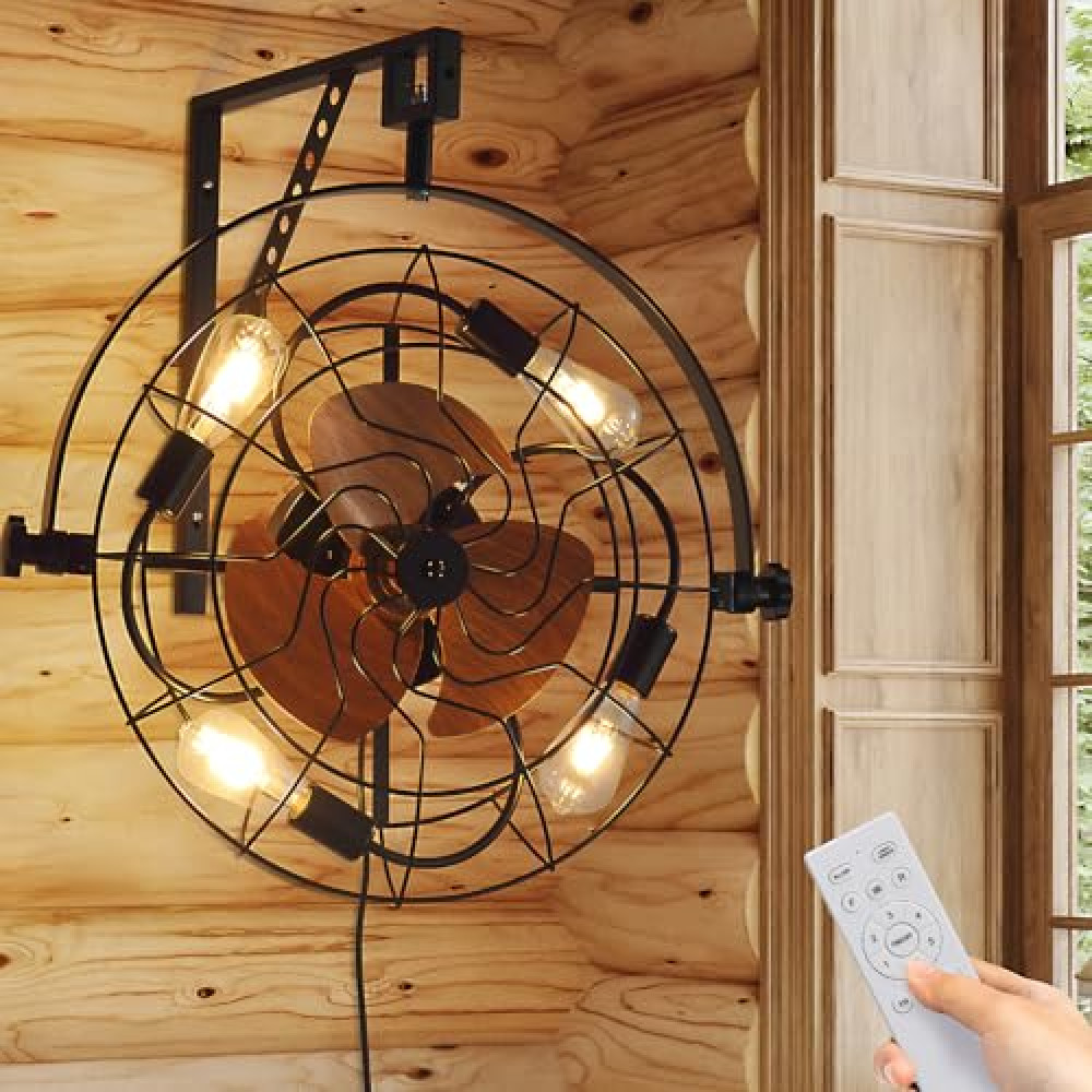 20" Wall Mounted Fan Indoor, Quiet 6 Speed Wall Mount Fan with Remote, Light and Timer, 360° Adjustable Tilt Vintage Plug in Ceiling Fan for Garage, Bedroom, Kitchen, Living Room, Greenhouse, Patio Fans Fiyatı