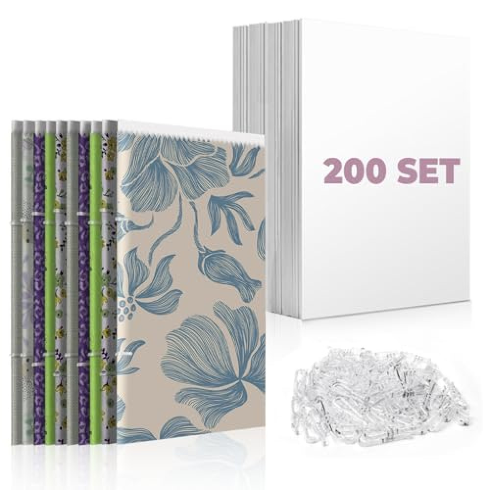 200 Set 8.5 X 11 Inch Fabric Organizer Boards, Comic Boards for Fabric Storage, Poster Boards and 800pcs Plastic Alligator Clips for Folding and Storing Cloth Straight, Fabric Storage Boards