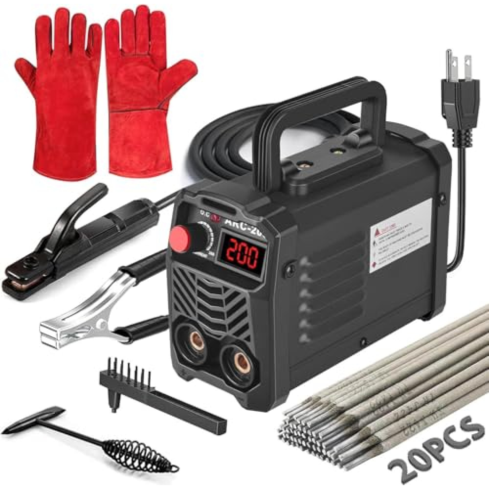 200Amp 20PCS Mini Rods Stick Welder, lightweight Portable Welding Machine, IGBT Inverter 110V with Hot Start Arc Force Anti-Stick, for 1/16"-1/8" Rod ARC Welder for home repair and DIY project(red)