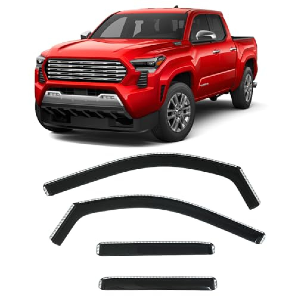 2024-2025 in-Channel Rain Guards Side Window Visor Deflectors for Toyota Tacoma SR SR5 TRD PreRunner Sport Off-Road i-FORCEMAX Limited Trailhunter Pro