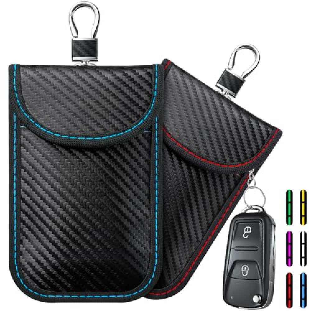 2024 Faraday Bag Key Protector, 2 Pack Signal Blocking RFID Key Fob Protector Pouch, Anti-Theft Car Security Cage (Red+Blue, Medium) Car Alarm & Security Fiyatı