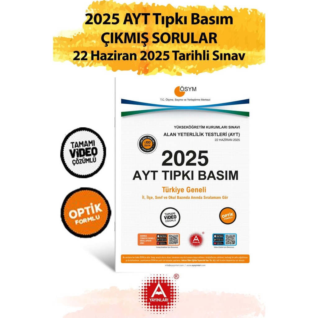 2025 Ayt Çıkmış Sorular-Tıpkı Basım-Bire Bir Ösym-22 Haziran 2025 Tarihli Sınav SSD / Solid State Drive Fiyatı