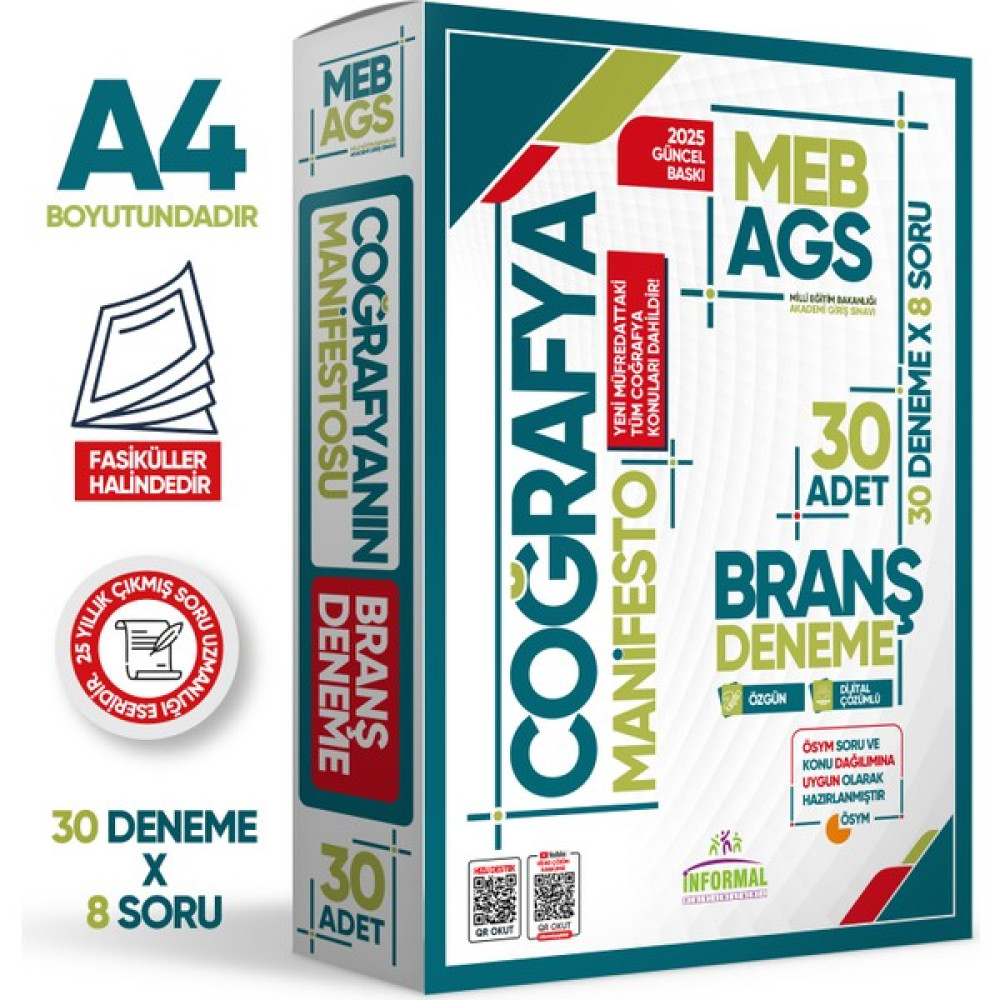 2025 Meb Ags Coğrafya Manifesto Branş Deneme Paketi 30LU (30X8) Fasikül Seti Özgün Dijital Çözümlü Eğitim Setleri Fiyatı